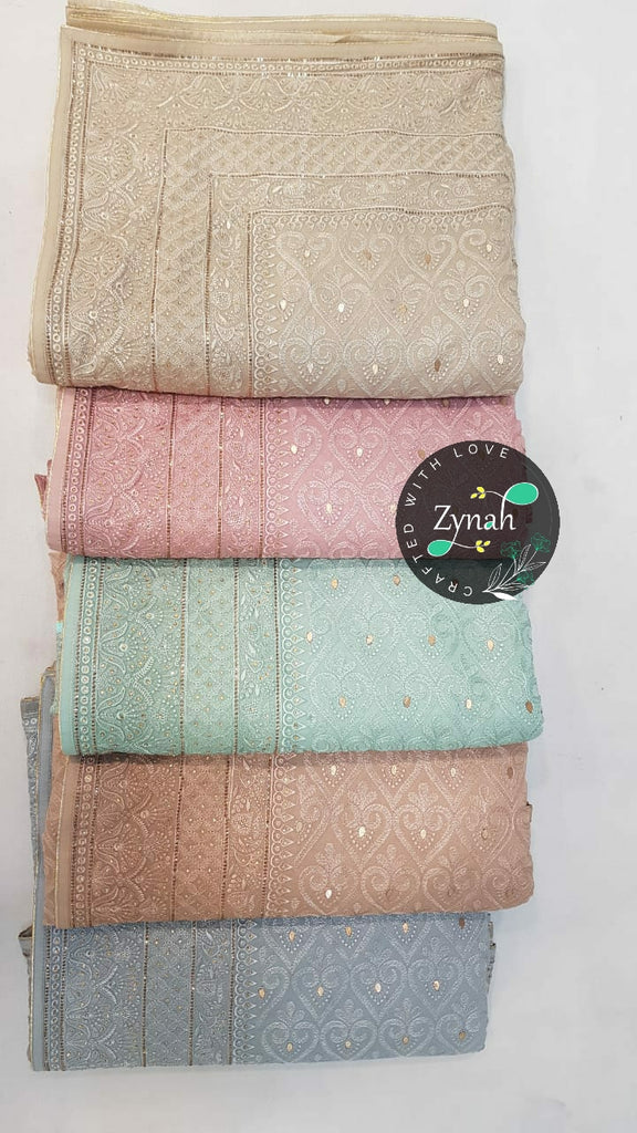 Zynah Pure Georgette Saree with Chikankari & Gotapatti Cut-work; Custom Stitched/Ready-made Blouse, Fall, Petticoat; Shipping available USA, Worldwide