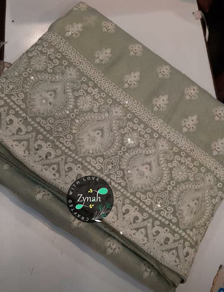 Zynah Pure Georgette Saree with Chikankari & Sequence work; Custom Stitched/Ready-made Blouse, Fall, Petticoat; Shipping available USA, Worldwide