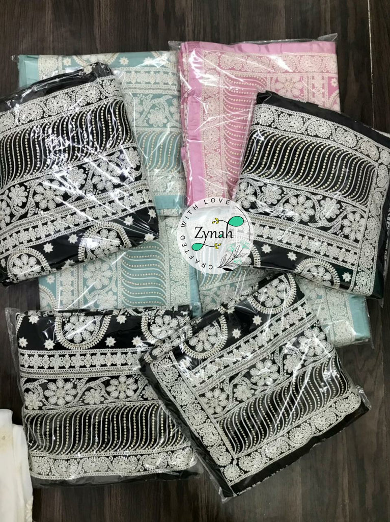 Zynah Pure Georgette Chikankari Saree with Sequence work; Custom Stitched/Ready-made Blouse, Fall, Petticoat; Shipping available USA, Worldwide