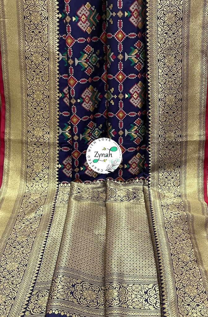Zynah Pure Banarasi Soft Silk Saree with Patan Patola Weave; Custom Stitched/Ready-made Blouse, Fall, Petticoat; Shipping available USA, Worldwide