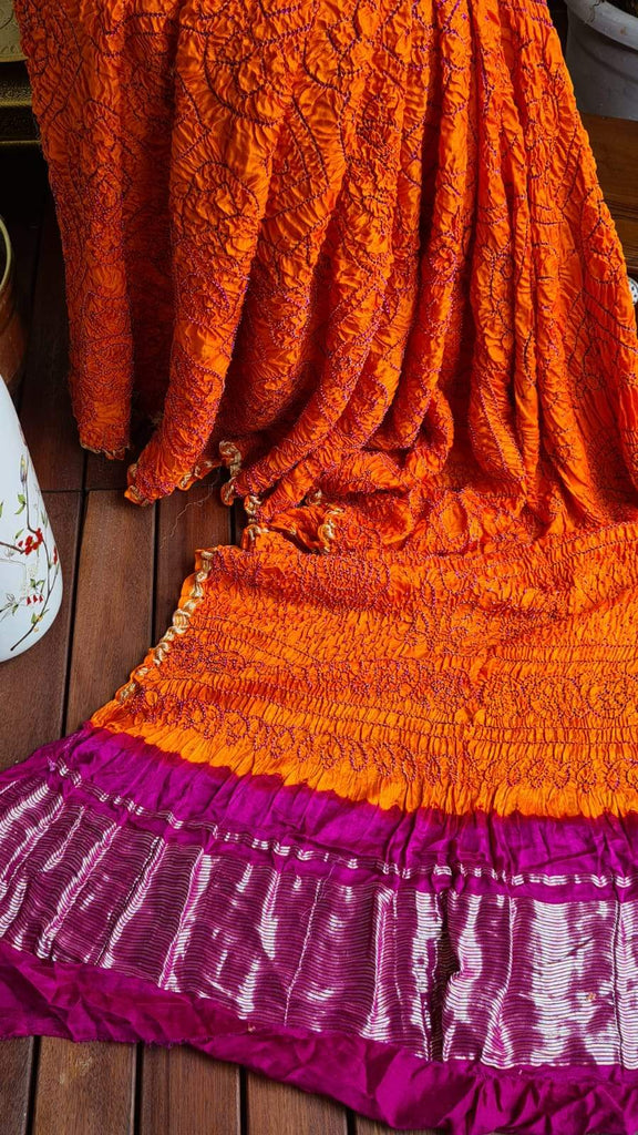 Zynah Pure Gajji Silk Designer Bandhani Saree with Tissue Zari Pallu; Custom Stitched/Ready-made Blouse, Fall, Petticoat; Shipping available USA, Worldwide
