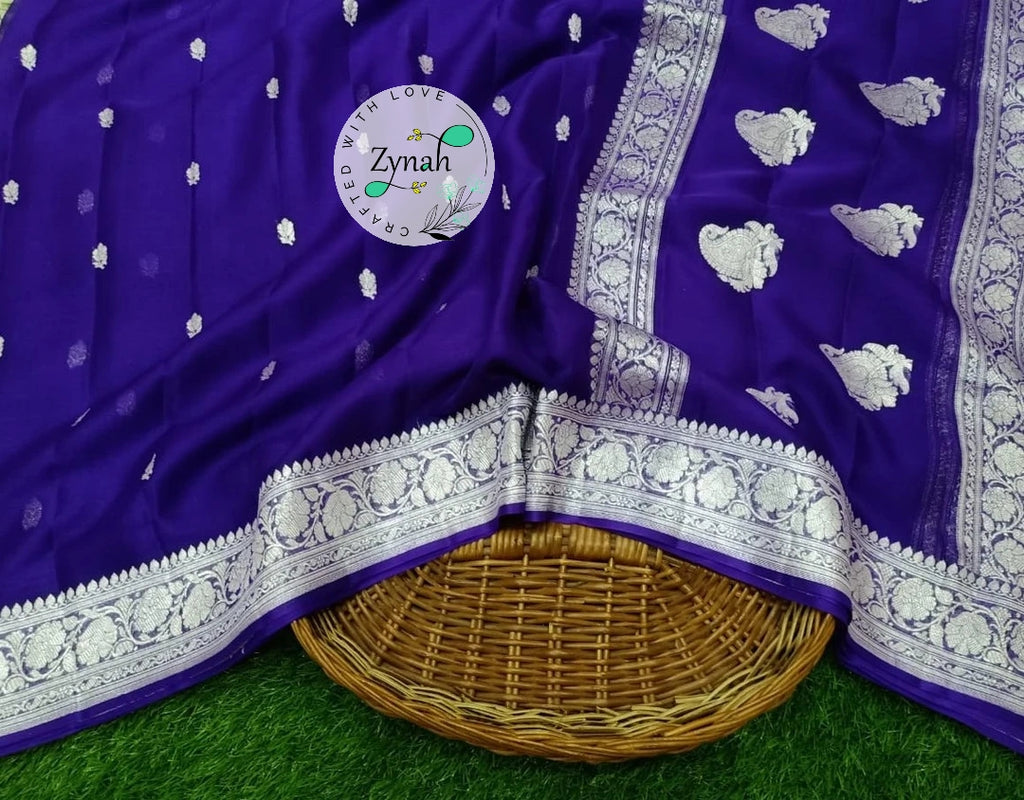 Zynah Pure Banarasi Handloom Khaddi Georgette Saree with Zari Border & Butis; Custom Stitched/Ready-made Blouse, Fall, Petticoat; Shipping available USA, Worldwide