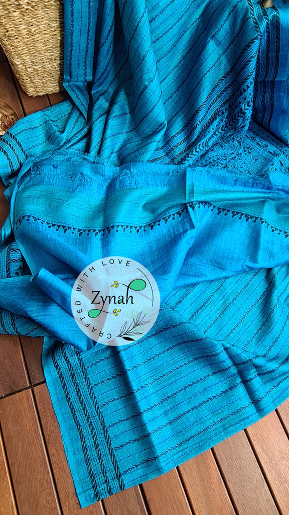 Zynah Handwoven Kantha Silk Saree; Custom Stitched/Ready-made Blouse, Fall, Petticoat; Shipping available USA, Worldwide