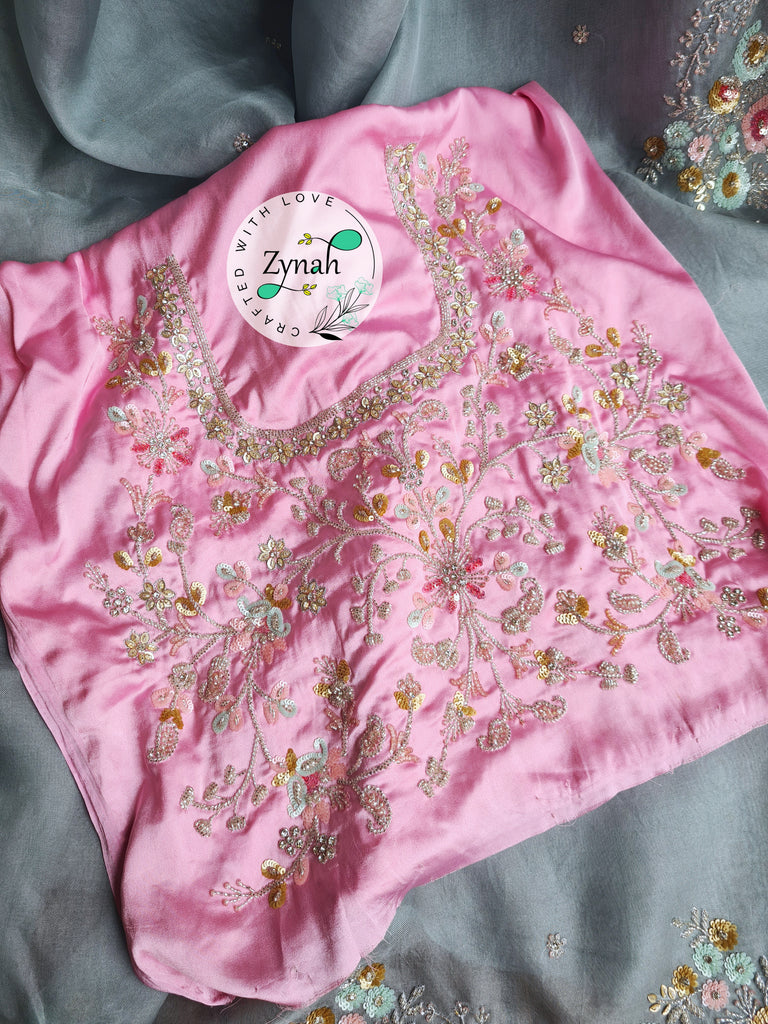 Zynah Pure Organza Silk Saree with Sequence, Beads & Cutdana Work; Custom Stitched/Ready-made Blouse, Fall, Petticoat; Shipping available USA, Worldwide