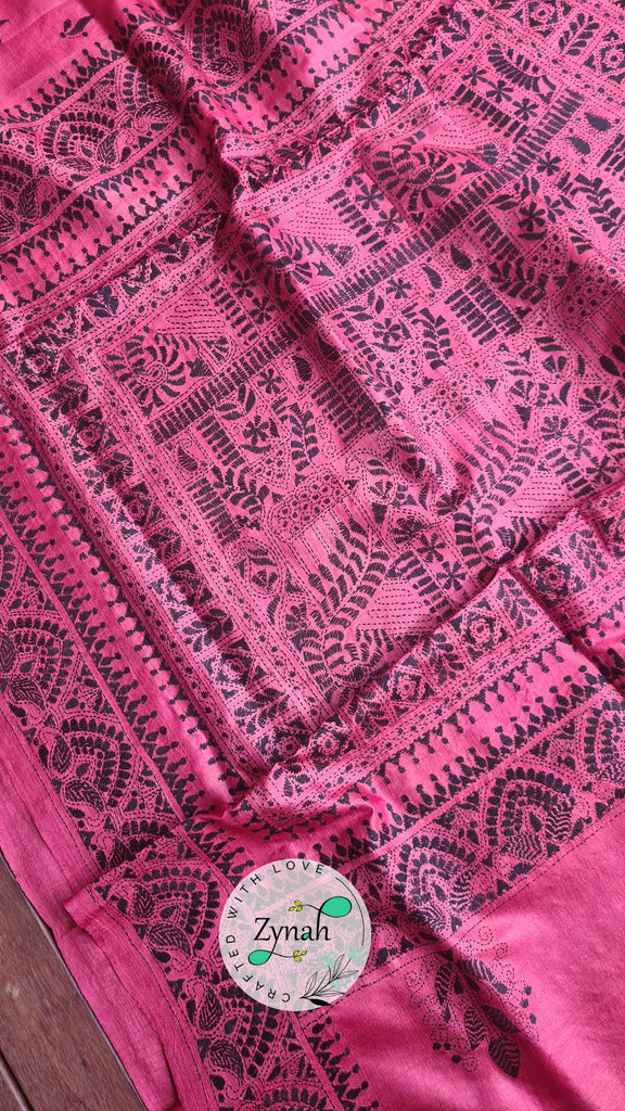 Zynah Pure Tussar Silk Kantha Saree; Custom Stitched/Ready-made Blouse, Fall, Petticoat; Shipping available USA, Worldwide