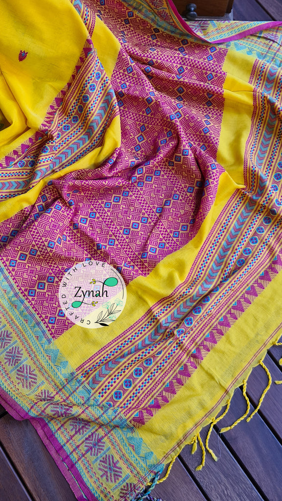 Zynah Pure Organic Khadi(140c) Jamdhani Saree; Custom Stitched/Ready-made Blouse, Fall, Petticoat; Shipping available USA, Worldwide