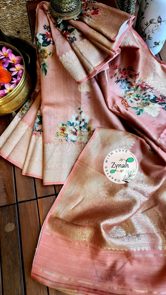Zynah Pure Tussar Banarasi Silk Saree; Custom Stitched/Ready-made Blouse, Fall, Petticoat; Shipping available USA, Worldwide