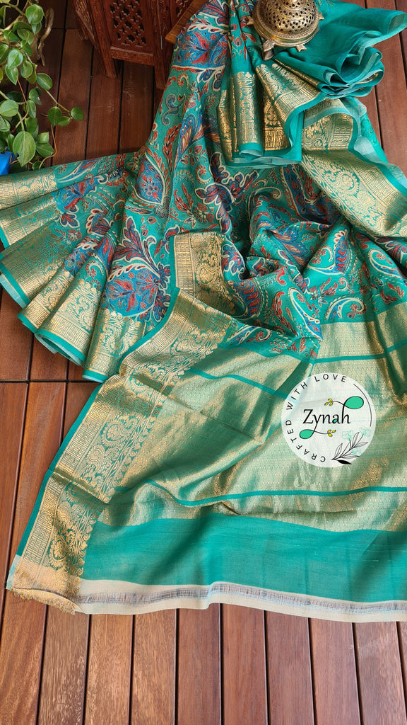 Zynah Pure Tussar Banarasi Silk Saree; Custom Stitched/Ready-made Blouse, Fall, Petticoat; Shipping available USA, Worldwide