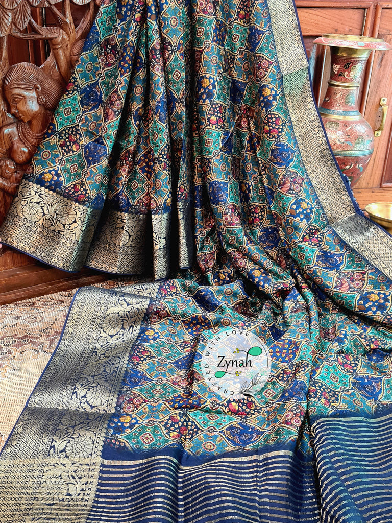 Zynah Pure Munga Silk Saree with Trendy prints & Zari Weave Border; Custom Stitched/Ready-made Blouse, Fall, Petticoat; Shipping available USA, Worldwide