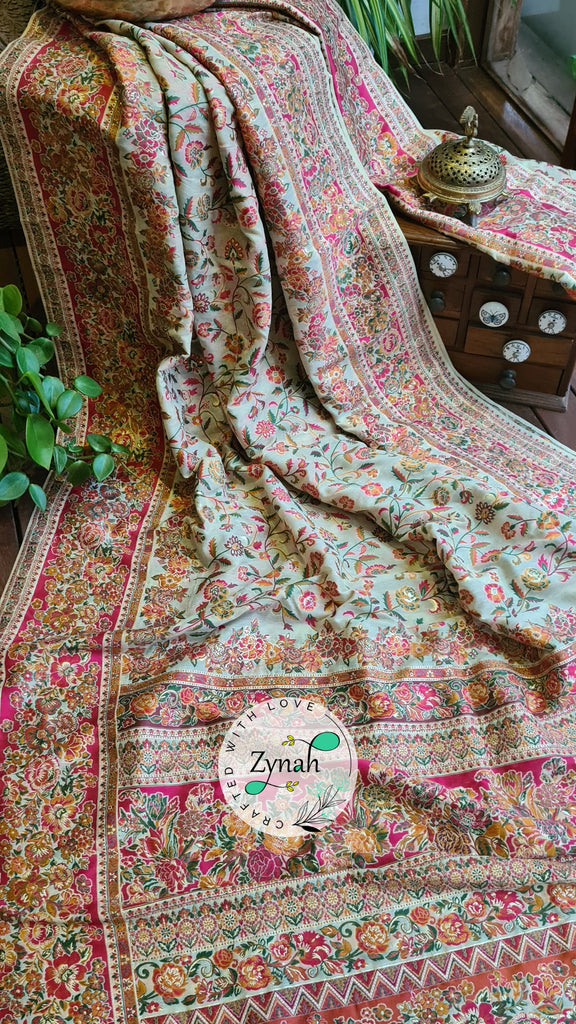 Zynah Pure Kani Silk Cotton Saree with Grand Pallu; Custom Stitched/Ready-made Blouse, Fall, Petticoat; Shipping available USA, Worldwide