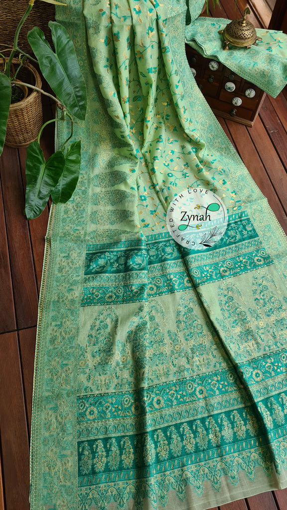 Zynah Pure Raw Silk Kani Saree with Grand Pallu; Custom Stitched/Ready-made Blouse, Fall, Petticoat; Shipping available USA, Worldwide