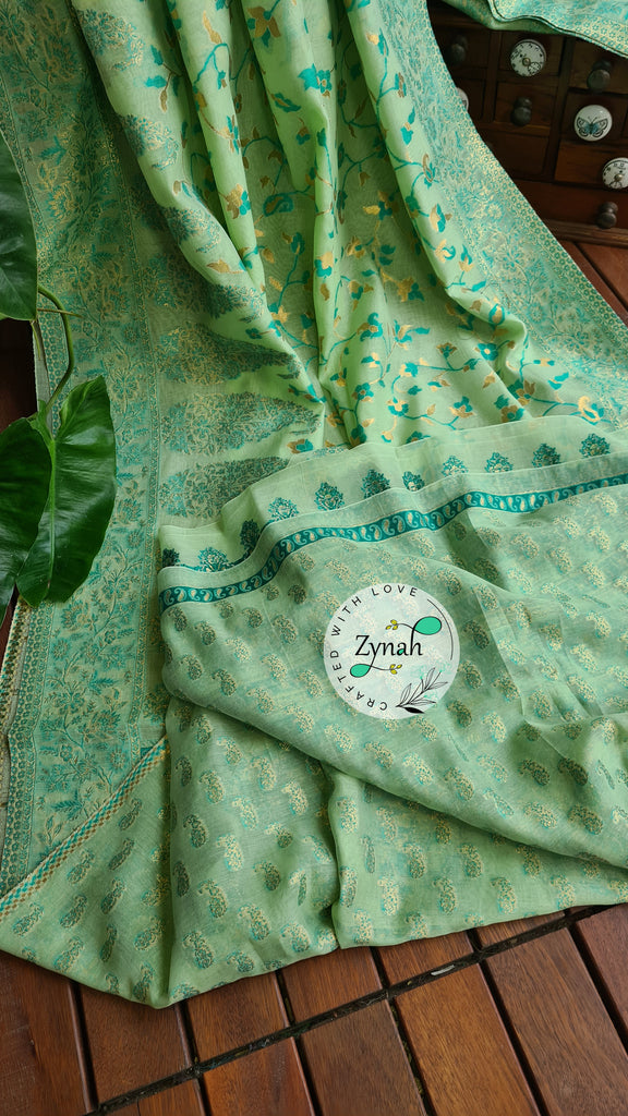 Zynah Pure Raw Silk Kani Saree with Grand Pallu; Custom Stitched/Ready-made Blouse, Fall, Petticoat; Shipping available USA, Worldwide
