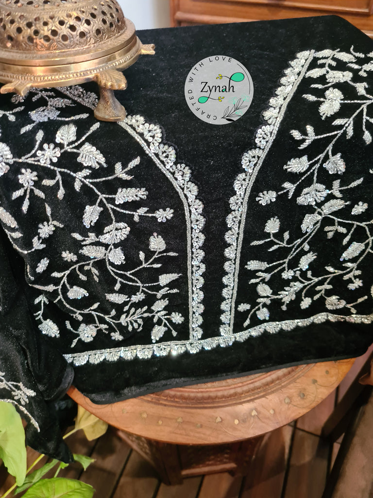 Zynah Black Color Pure Organza Silk Saree with Sequence & Cut-dana Work; Custom Stitched/Ready-made Blouse, Fall, Petticoat; Shipping available USA, Worldwide