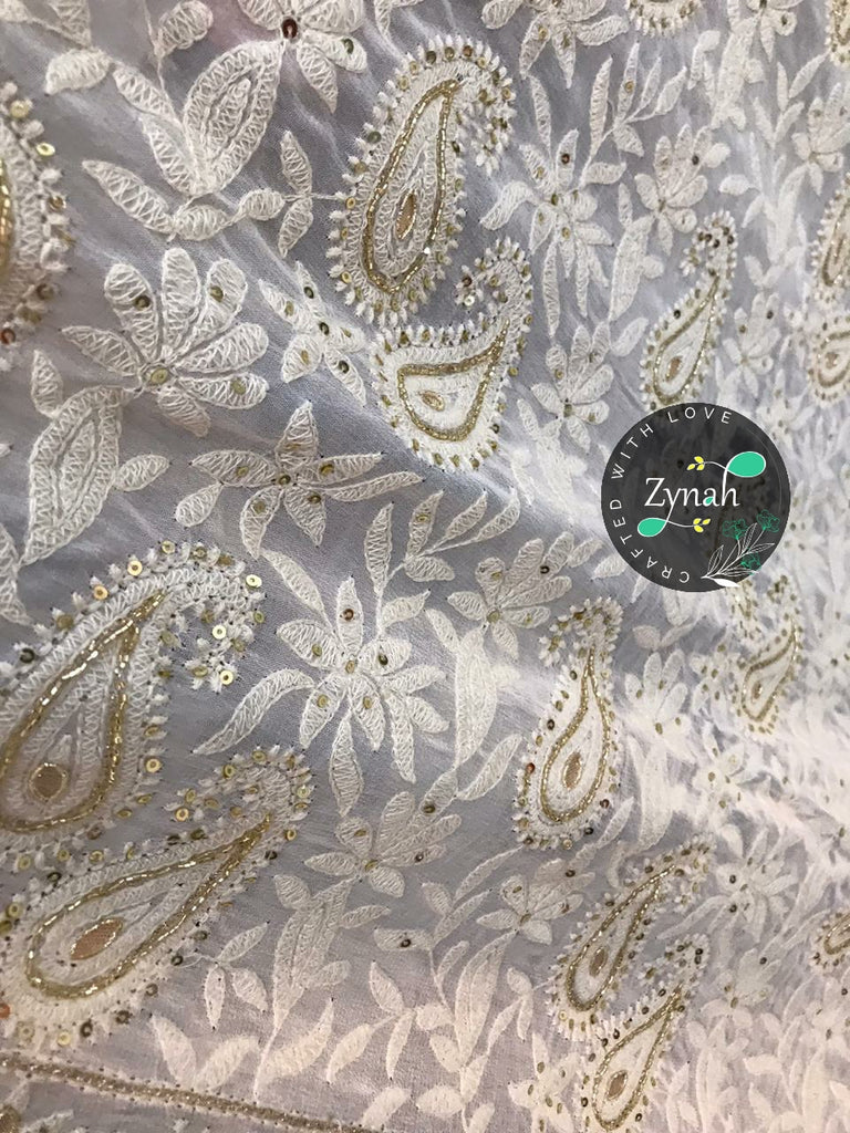 Zynah Pure Georgette Saree, Chikankari with Gotapatti Cut-work; Custom Stitched/Ready-made Blouse, Fall, Petticoat; Shipping available USA, Worldwide