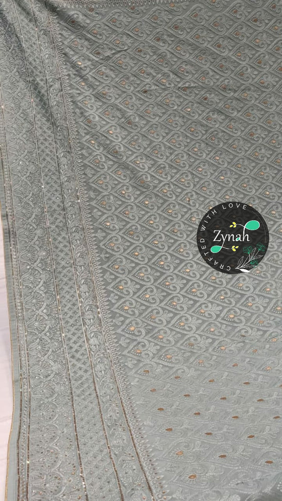 Zynah Pure Georgette Saree with Chikankari & Gotapatti Cut-work; Custom Stitched/Ready-made Blouse, Fall, Petticoat; Shipping available USA, Worldwide