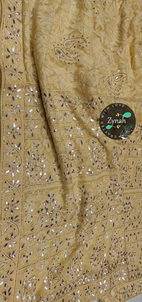 Zynah Pure Georgette Saree, Chikankari with Gotapatti Cut-work; Custom Stitched/Ready-made Blouse, Fall, Petticoat; Shipping available USA, Worldwide