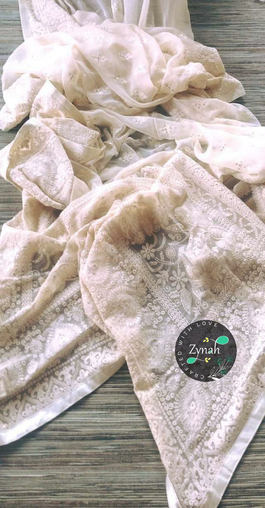 Zynah Pure Georgette Saree with Chikankari & Sequence work; Custom Stitched/Ready-made Blouse, Fall, Petticoat; Shipping available USA, Worldwide