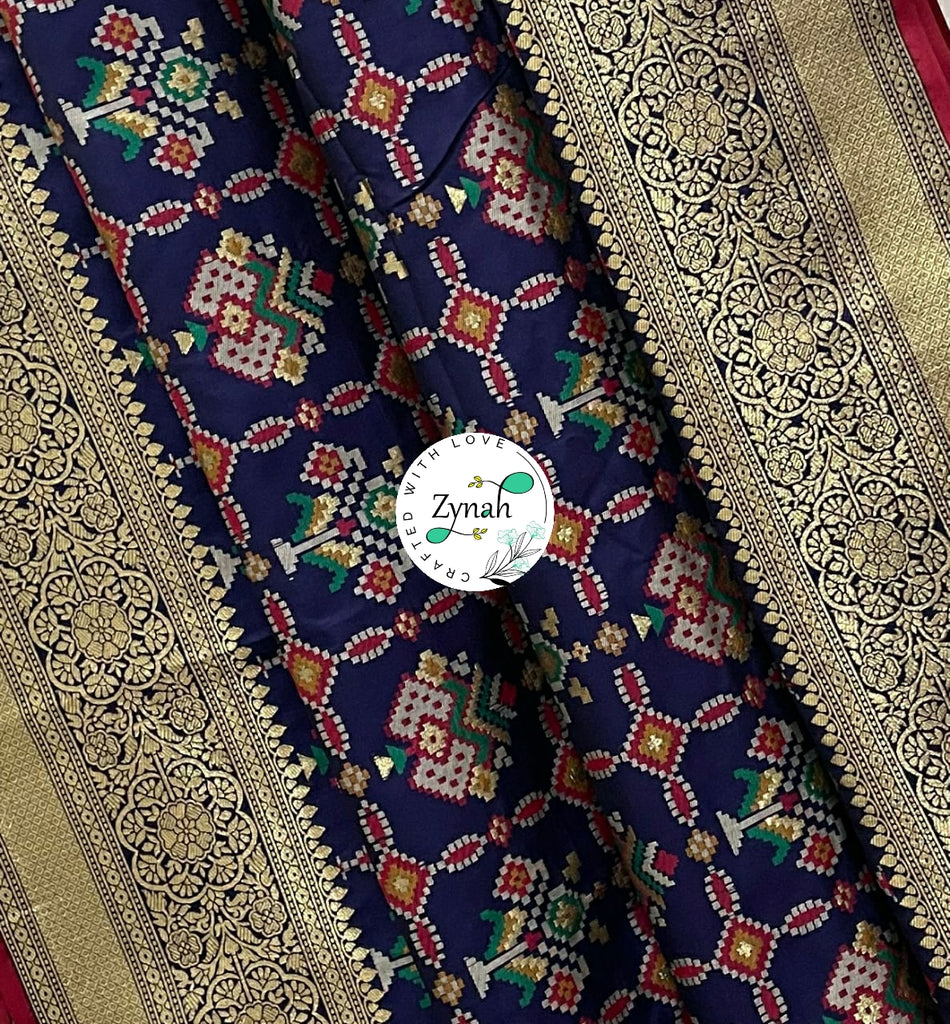 Zynah Pure Banarasi Soft Silk Saree with Patan Patola Weave; Custom Stitched/Ready-made Blouse, Fall, Petticoat; Shipping available USA, Worldwide