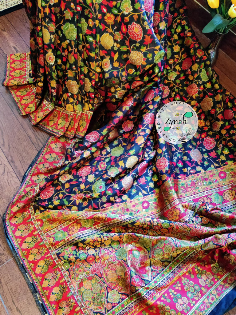 Zynah Pure Kani Silk Cotton Saree with Grand Pallu & Jaal woven body; Custom Stitched/Ready-made Blouse, Fall, Petticoat; Shipping available USA, Worldwide