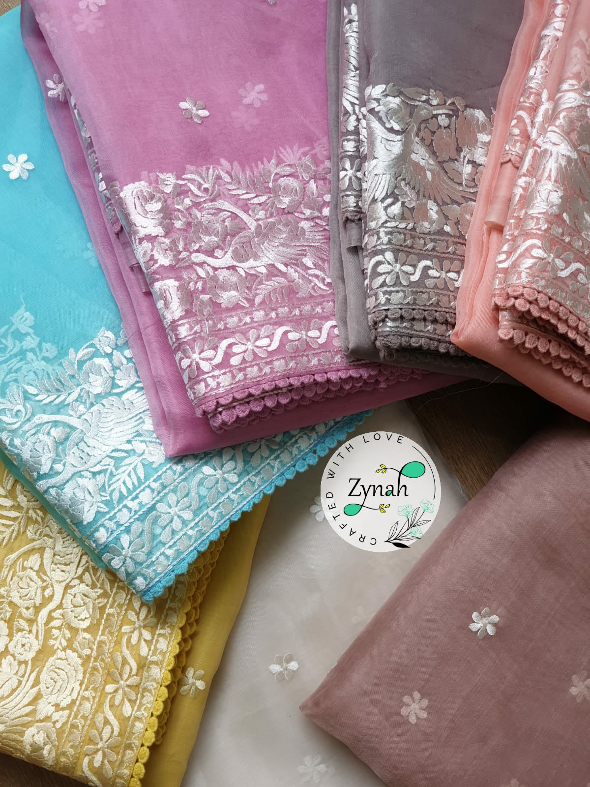 Zynah Pure Organza Silk Saree with Parsi Gara Embroidery & Crochet Lace; Custom Stitched/Ready-made Blouse, Fall, Petticoat; Shipping available USA, Worldwide
