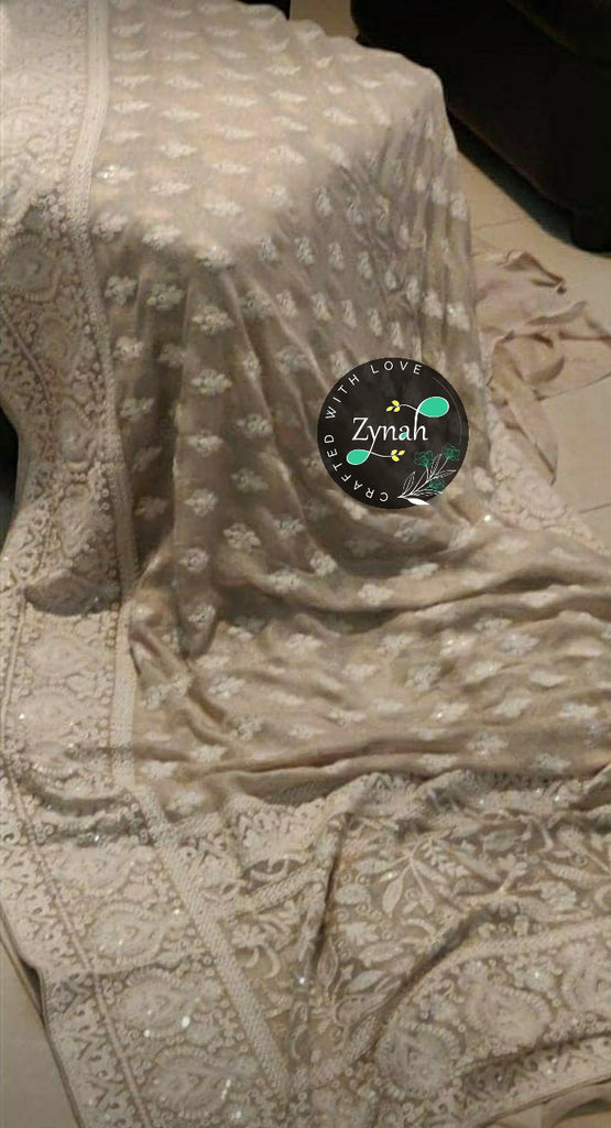 Zynah Pure Georgette Saree with Chikankari & Sequence work; Custom Stitched/Ready-made Blouse, Fall, Petticoat; Shipping available USA, Worldwide