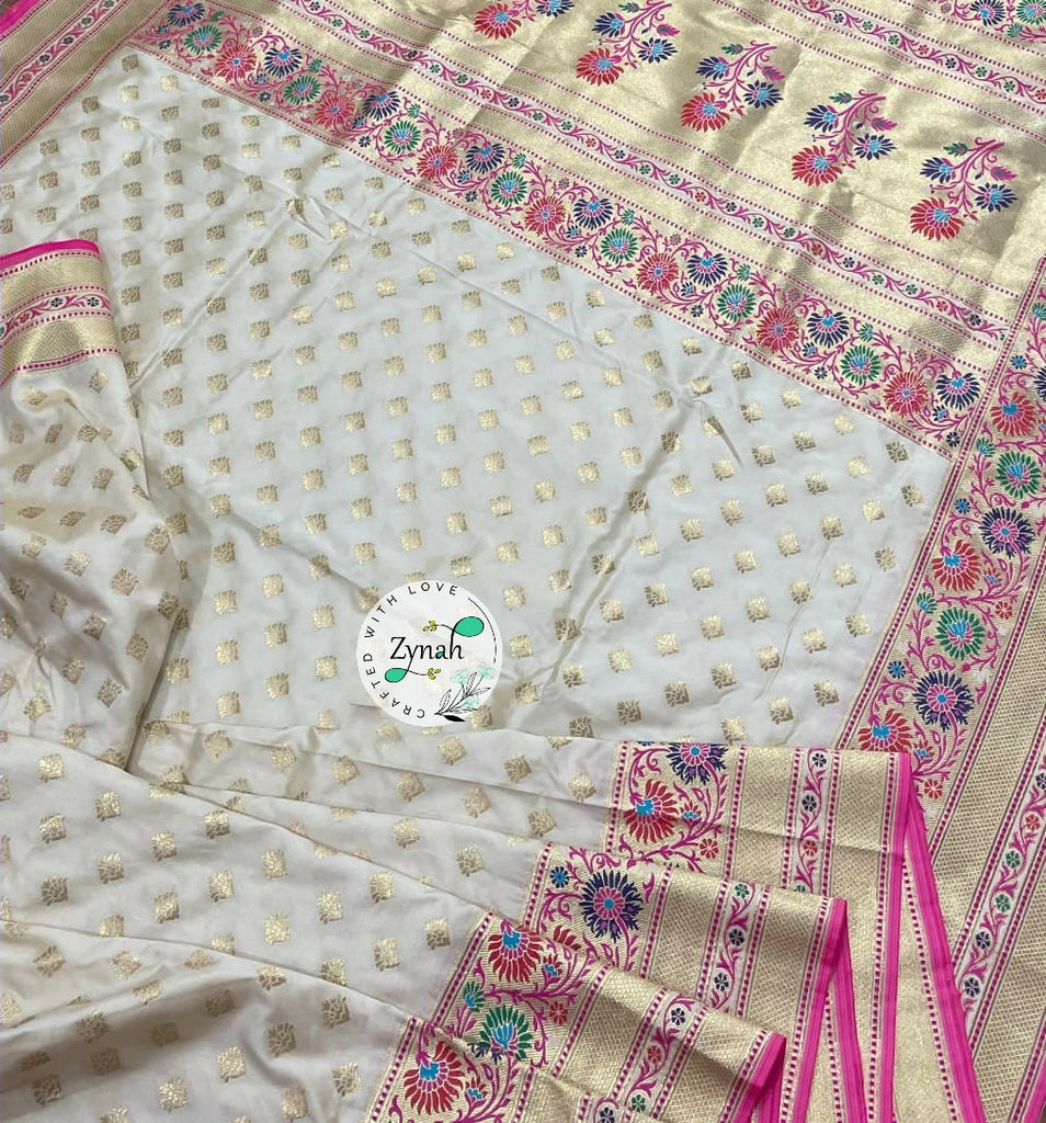 Zynah Pure Banarasi Soft Silk Meenakari Saree; Custom Stitched/Ready-made Blouse, Fall, Petticoat; Shipping available USA, Worldwide