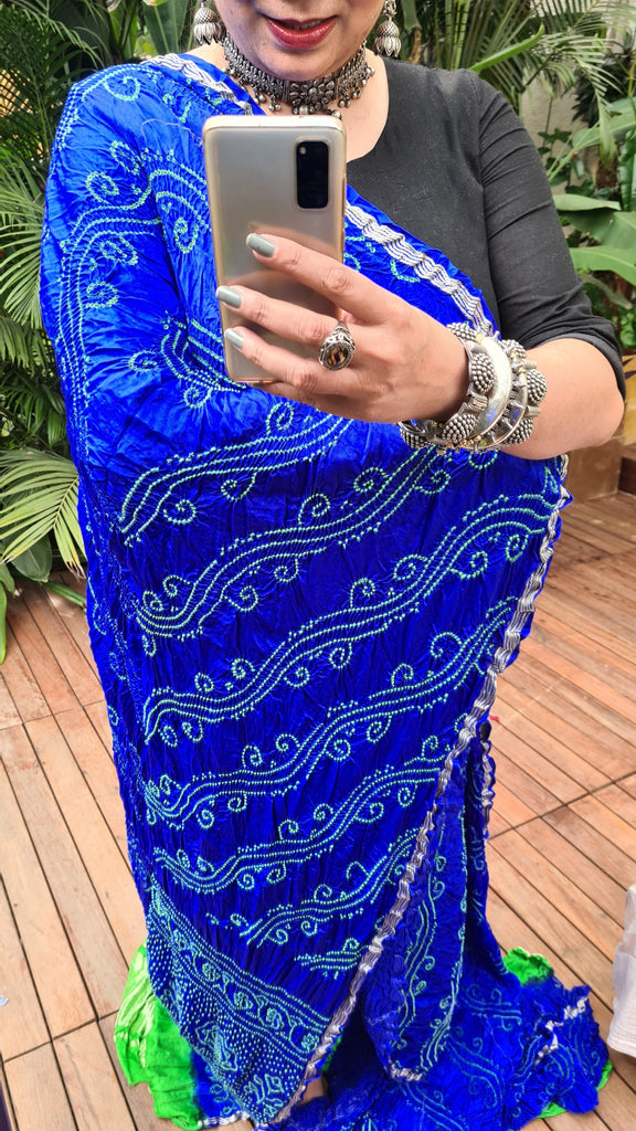 Zynah Pure Gajji Silk Designer Bandhani Saree with Zari Border & Pallu; Custom Stitched/Ready-made Blouse, Fall, Petticoat; Shipping available USA, Worldwide