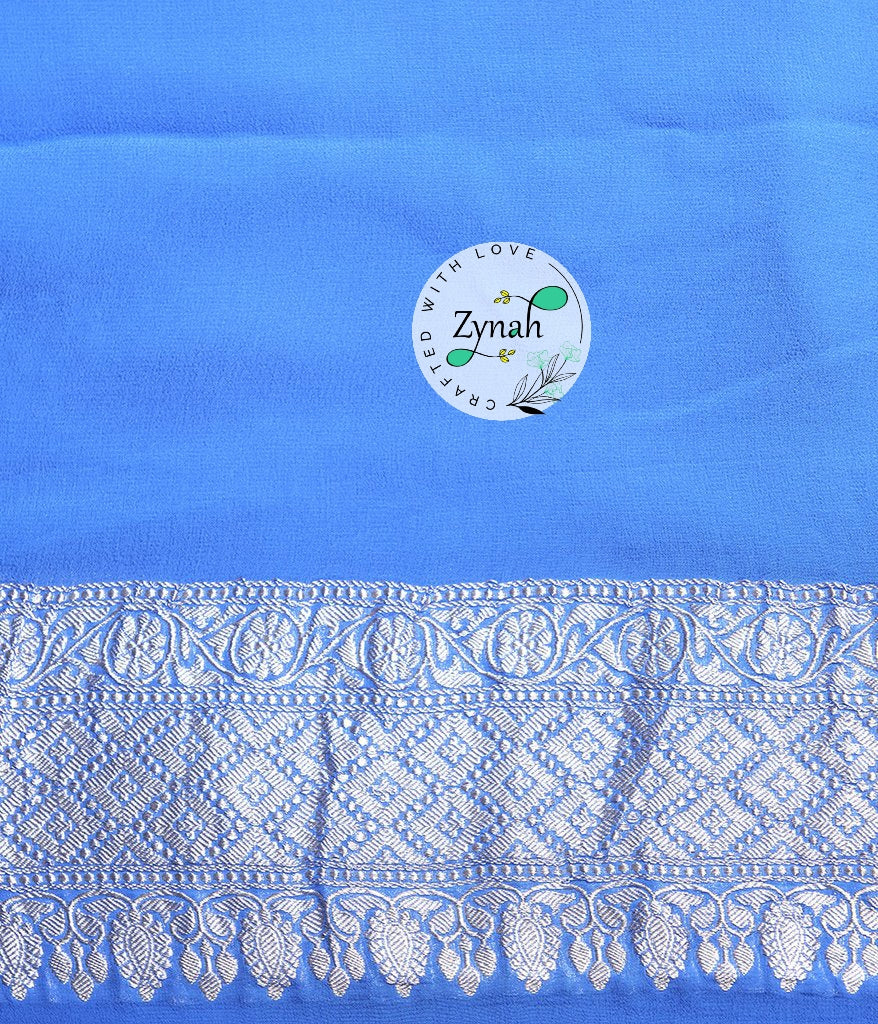 Zynah Pure Banarasi Handloom Khaddi Georgette Saree with Zari Border & Butis; Custom Stitched/Ready-made Blouse, Fall, Petticoat; Shipping available USA, Worldwide