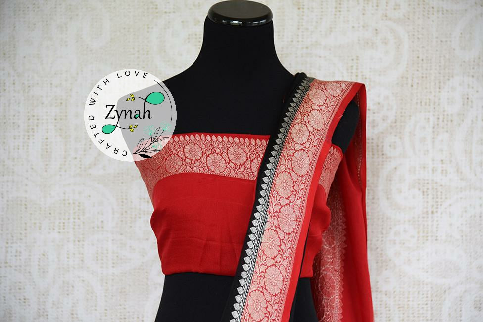 Zynah Pure Banarasi Handloom Khaddi Georgette Saree with Zari Weave; Custom Stitched/Ready-made Blouse, Fall, Petticoat; Shipping available USA, Worldwide