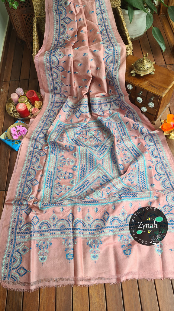 Zynah Pure Tussar Silk Kantha Saree; Custom Stitched/Ready-made Blouse, Fall, Petticoat; Shipping available USA, Worldwide