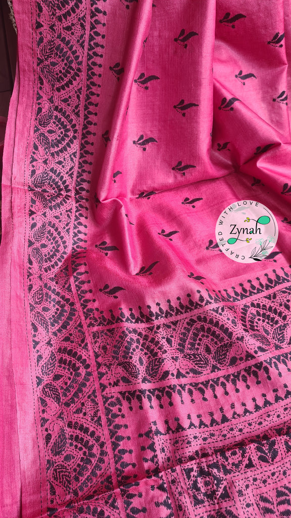 Zynah Pure Tussar Silk Kantha Saree; Custom Stitched/Ready-made Blouse, Fall, Petticoat; Shipping available USA, Worldwide