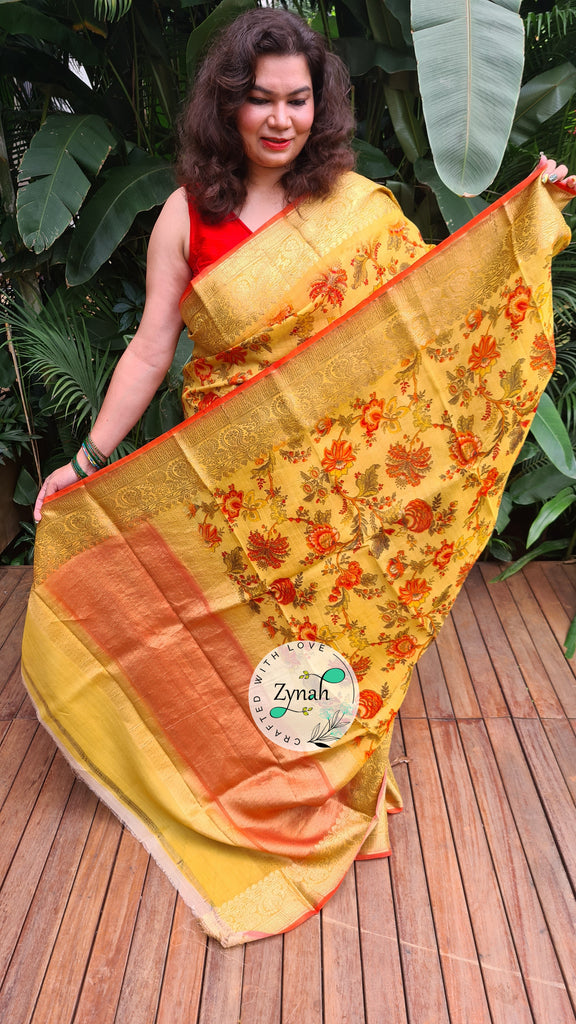 Zynah Pure Tussar Banarasi Silk Saree; Custom Stitched/Ready-made Blouse, Fall, Petticoat; Shipping available USA, Worldwide