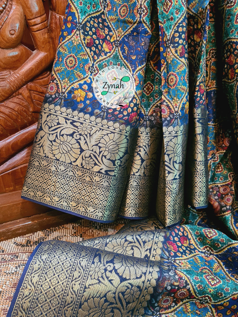 Zynah Pure Munga Silk Saree with Trendy prints & Zari Weave Border; Custom Stitched/Ready-made Blouse, Fall, Petticoat; Shipping available USA, Worldwide