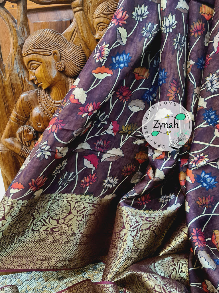Zynah Pure Munga Silk Saree with Trendy prints & Zari Weave Border; Custom Stitched/Ready-made Blouse, Fall, Petticoat; Shipping available USA, Worldwide