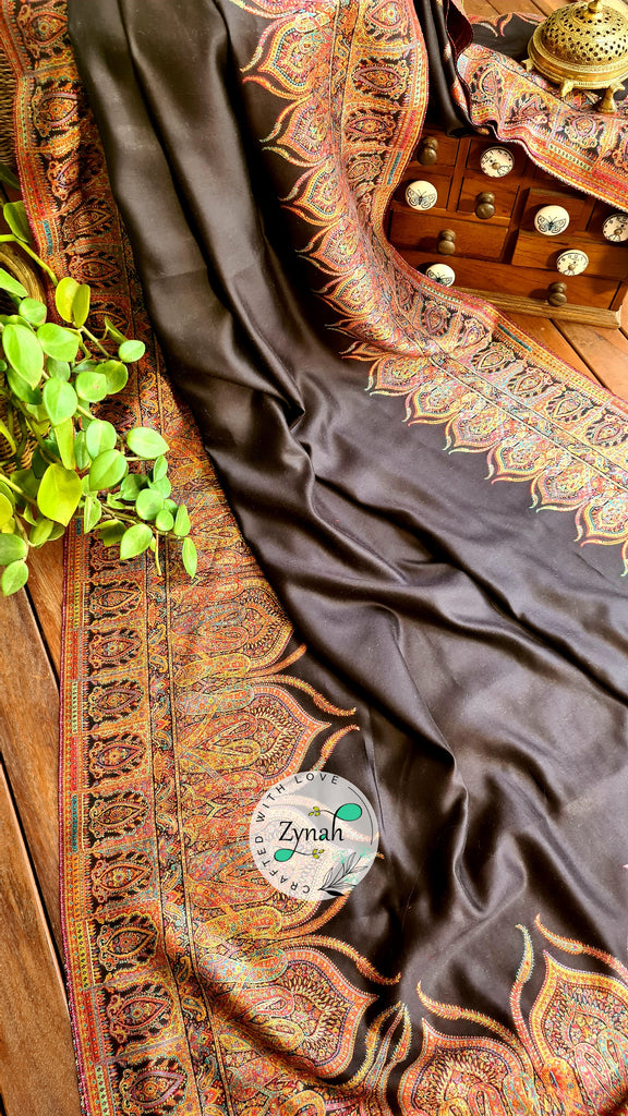 Zynah Pure Silk Kani Jamawar Saree with Grand Pallu & Border; Custom Stitched/Ready-made Blouse, Fall, Petticoat; Shipping available USA, Worldwide