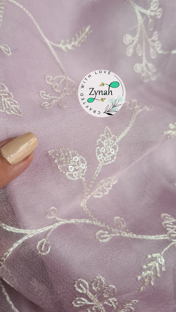 Zynah Pure Organza Silk Saree with Scalloped Border, Thread Embroidery & Sequence Work; Custom Stitched/Ready-made Blouse, Fall, Petticoat; Shipping available USA, Worldwide