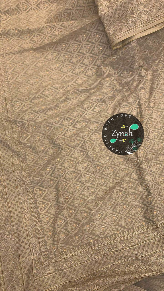 Zynah Pure Georgette Saree with Chikankari & Gotapatti Cut-work; Custom Stitched/Ready-made Blouse, Fall, Petticoat; Shipping available USA, Worldwide