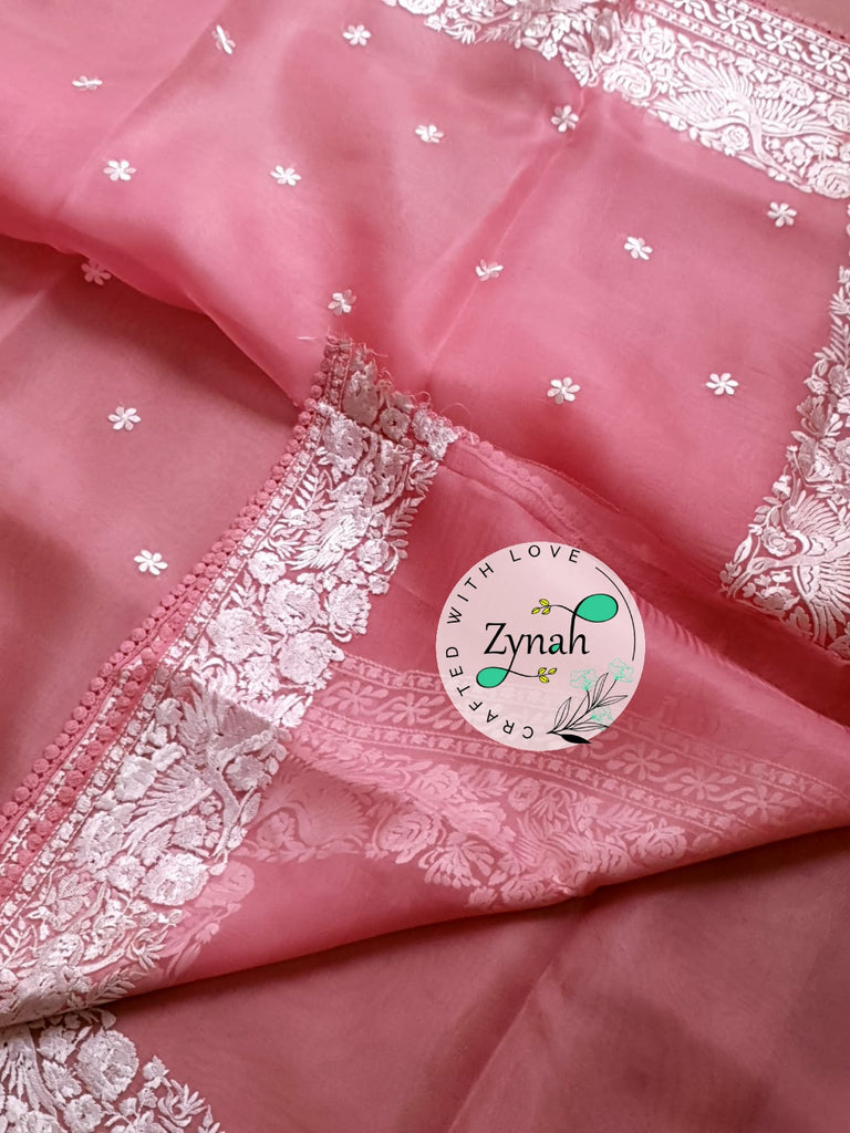 Zynah Pure Organza Silk Saree with Parsi Gara Embroidery & Crochet Lace; Custom Stitched/Ready-made Blouse, Fall, Petticoat; Shipping available USA, Worldwide