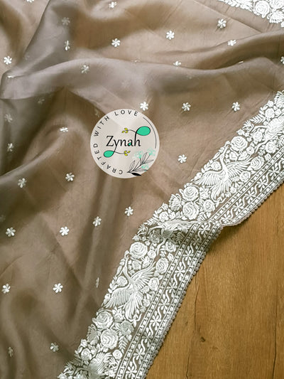 Zynah Pure Organza Silk Saree with Parsi Gara Embroidery & Crochet Lace; Custom Stitched/Ready-made Blouse, Fall, Petticoat; Shipping available USA, Worldwide