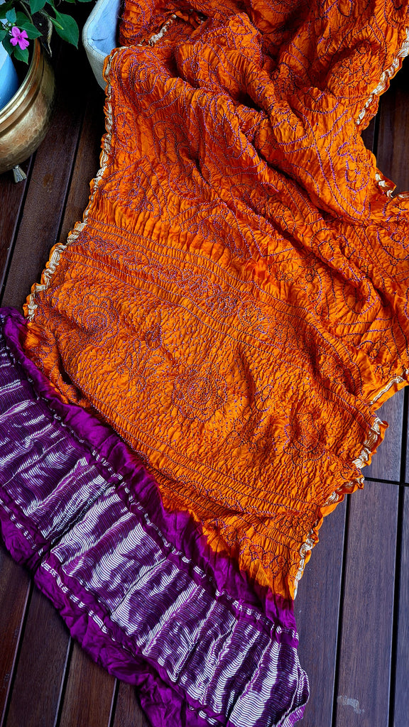 Zynah Pure Gajji Silk Designer Bandhani Saree with Tissue Zari Pallu; Custom Stitched/Ready-made Blouse, Fall, Petticoat; Shipping available USA, Worldwide