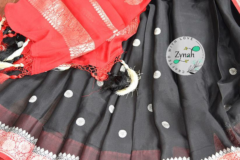 Zynah Pure Banarasi Handloom Khaddi Georgette Saree with Zari Weave; Custom Stitched/Ready-made Blouse, Fall, Petticoat; Shipping available USA, Worldwide