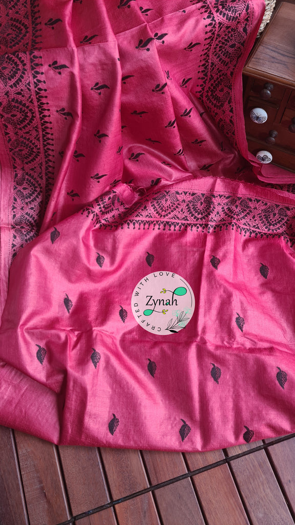 Zynah Pure Tussar Silk Kantha Saree; Custom Stitched/Ready-made Blouse, Fall, Petticoat; Shipping available USA, Worldwide