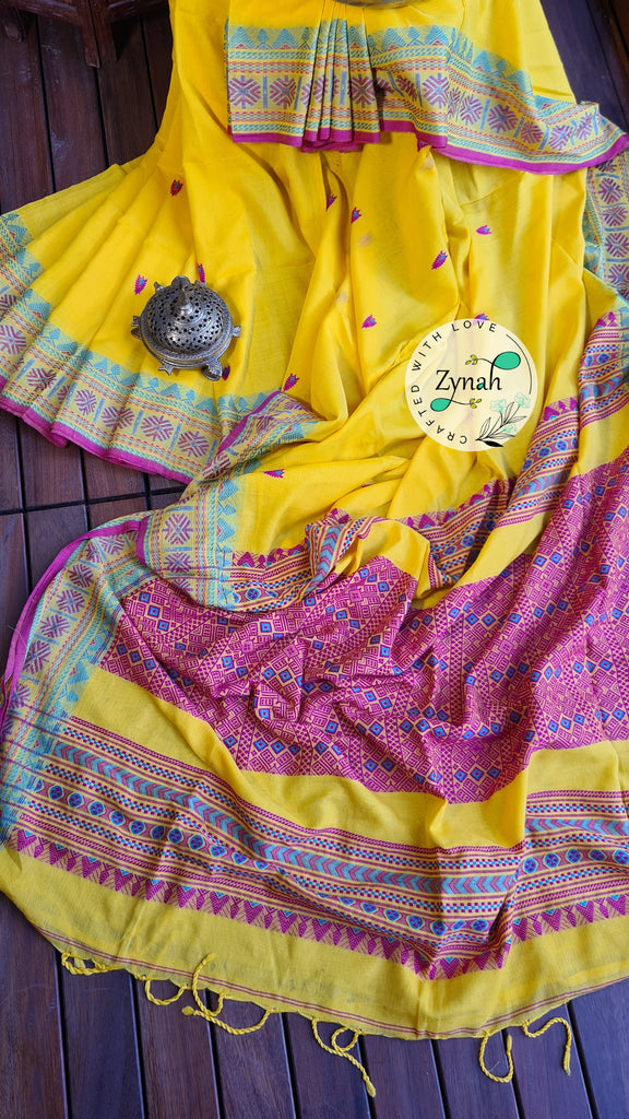 Zynah Pure Organic Khadi(140c) Jamdhani Saree; Custom Stitched/Ready-made Blouse, Fall, Petticoat; Shipping available USA, Worldwide