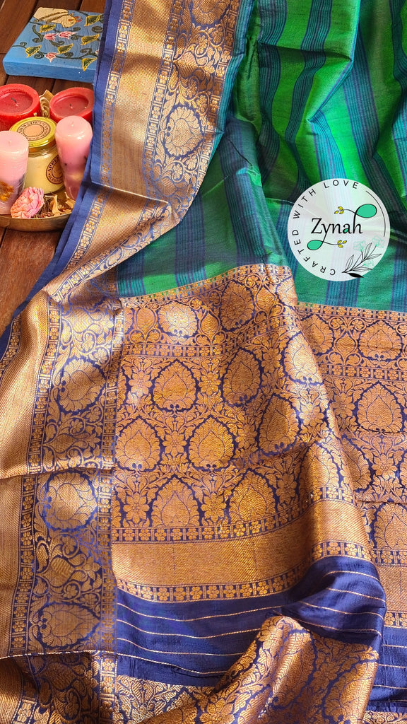 Zynah Pure Tussar Banarasi Silk Saree with Antique Zari; Custom Stitched/Ready-made Blouse, Fall, Petticoat; Shipping available USA, Worldwide