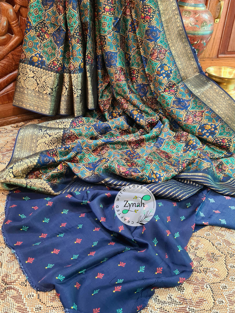 Zynah Pure Munga Silk Saree with Trendy prints & Zari Weave Border; Custom Stitched/Ready-made Blouse, Fall, Petticoat; Shipping available USA, Worldwide