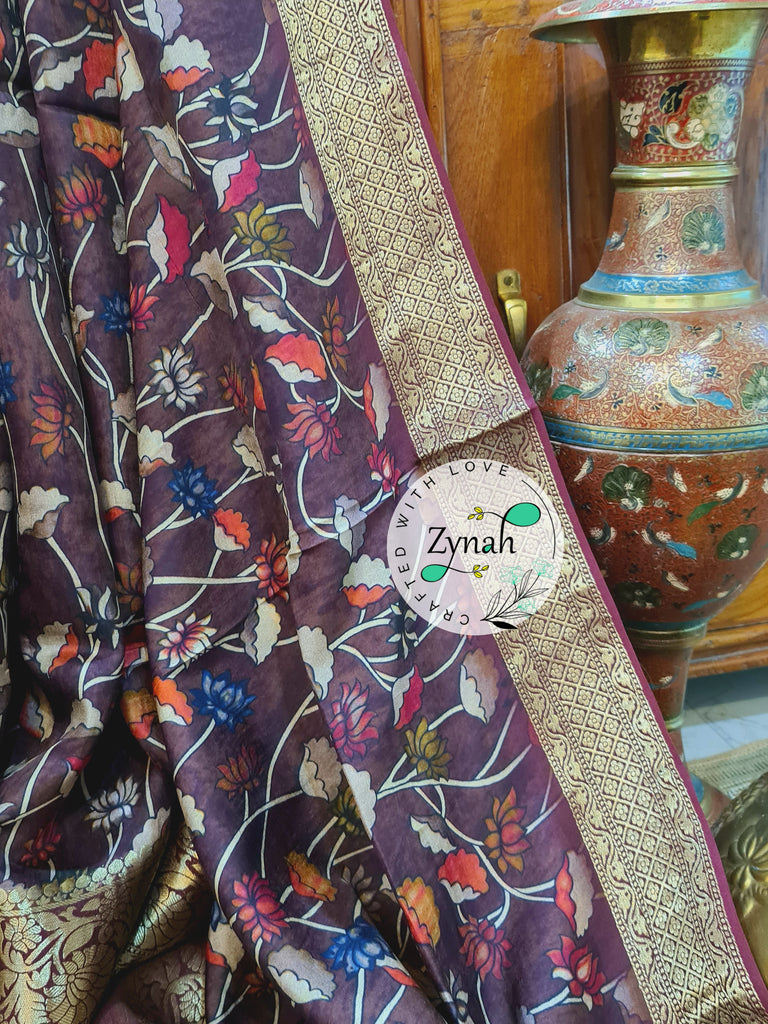 Zynah Pure Munga Silk Saree with Trendy prints & Zari Weave Border; Custom Stitched/Ready-made Blouse, Fall, Petticoat; Shipping available USA, Worldwide