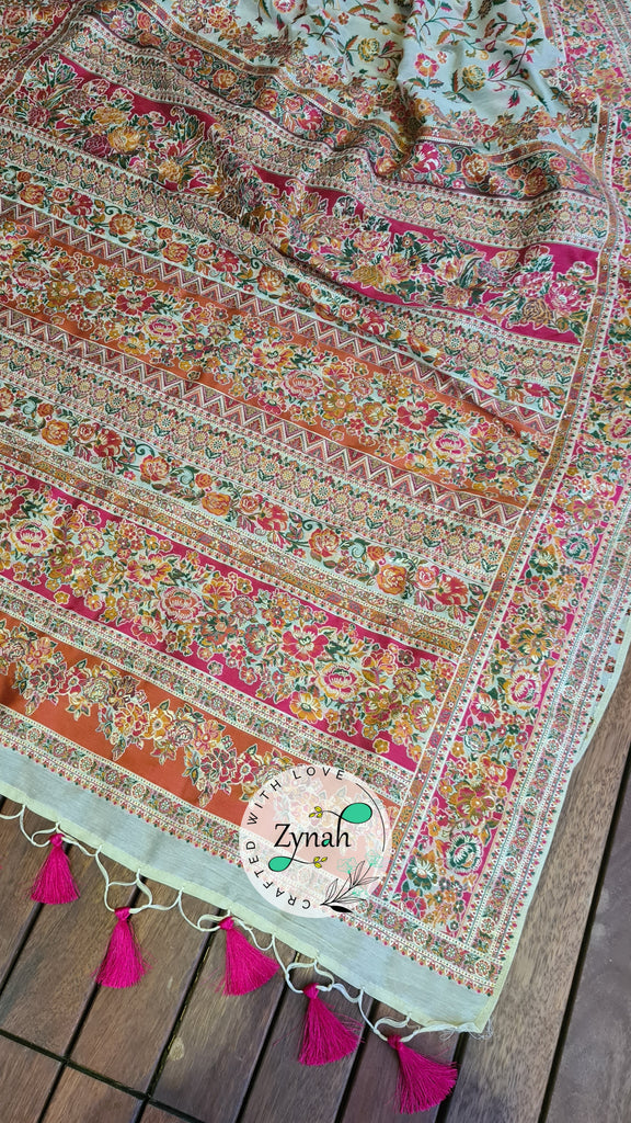 Zynah Pure Kani Silk Cotton Saree with Grand Pallu; Custom Stitched/Ready-made Blouse, Fall, Petticoat; Shipping available USA, Worldwide