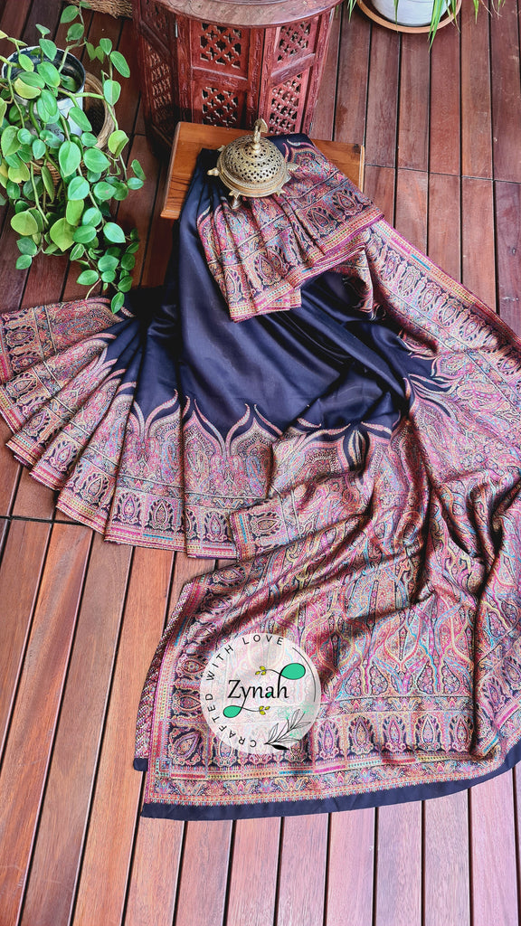 Zynah Pure Silk Kani Jamawar Saree with Grand Pallu & Border; Custom Stitched/Ready-made Blouse, Fall, Petticoat; Shipping available USA, Worldwide