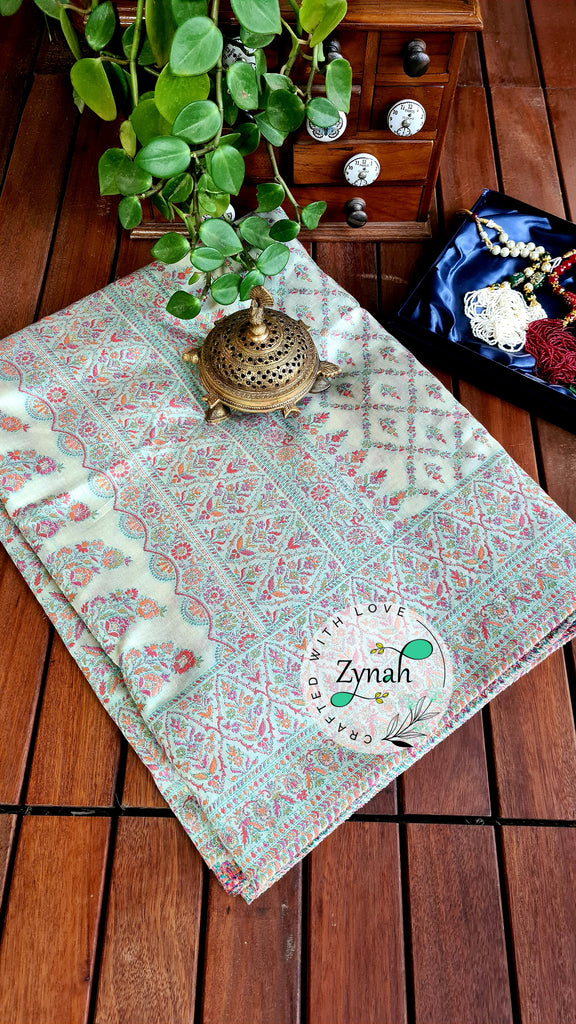 Zynah Pure Silk Kani Jamawar Style Saree with Grand Pallu & Border; Custom Stitched/Ready-made Blouse, Fall, Petticoat; Shipping available USA, Worldwide