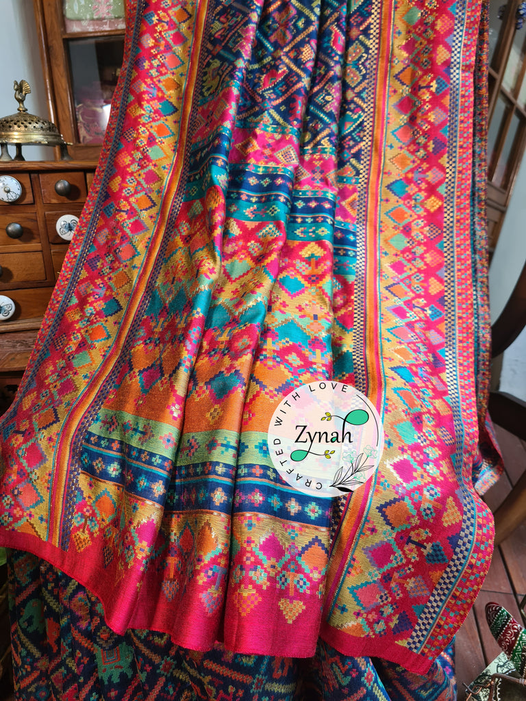 Zynah Blue Color Pure Kani Silk Saree with Grand Pallu; Custom Stitched/Ready-made Blouse, Fall, Petticoat; Shipping available USA, Worldwide